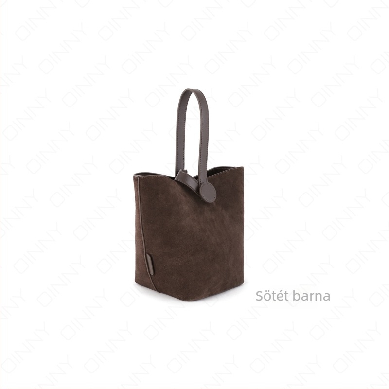 Velúr bucket táska, városi minimalist stílus, mágneses zárás, belső rekeszek laptop, telefon, dokumentum és kamera