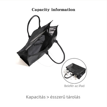 Átlátszó hálós tote táska laptopzsebbel, nyitott felsővel, dupla vállpántok