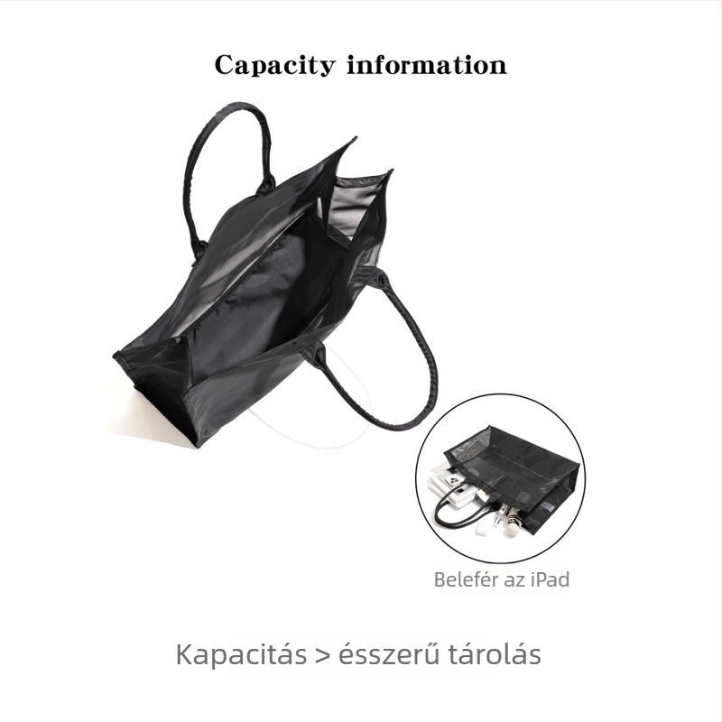 Átlátszó hálós tote táska laptopzsebbel, nyitott felsővel, dupla vállpántok