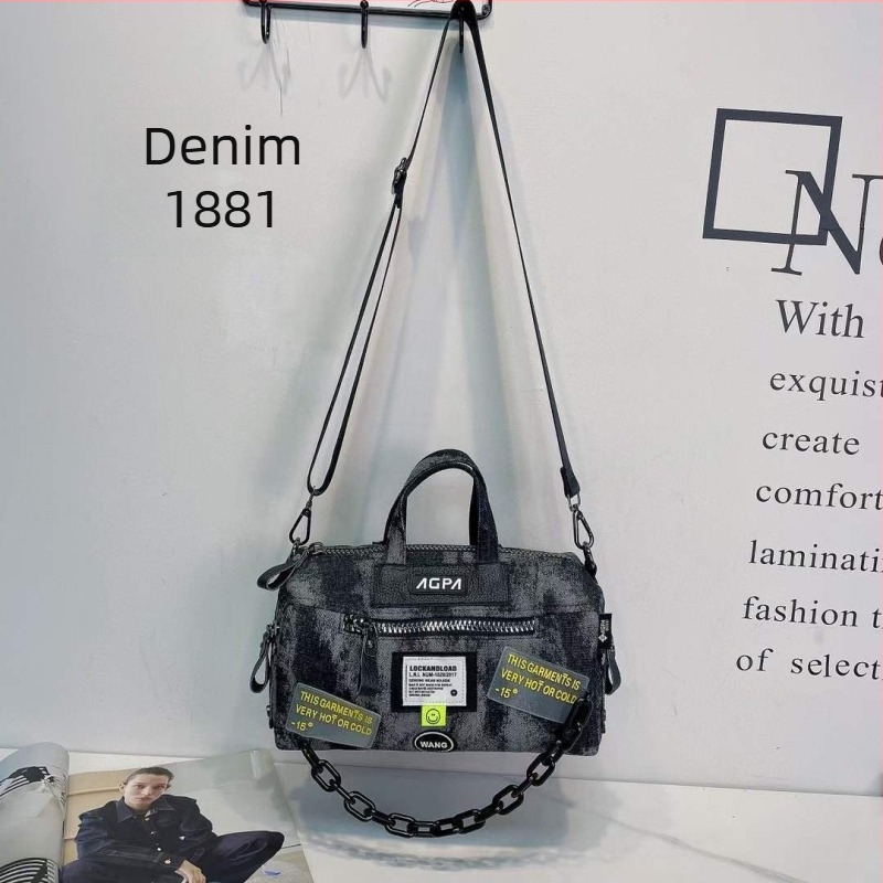 Női denim táska, városi egyszerű stílus, Boston táska, horizontális négyzetes forma, zipzár