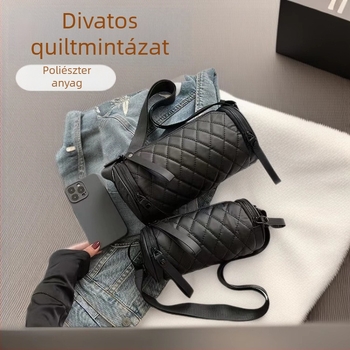 Hengeres alakú bucket táska, városi egyszerűség stílus, nylon anyag, cipzárral záródó, belső cipzáras zseb, poliészter bélés