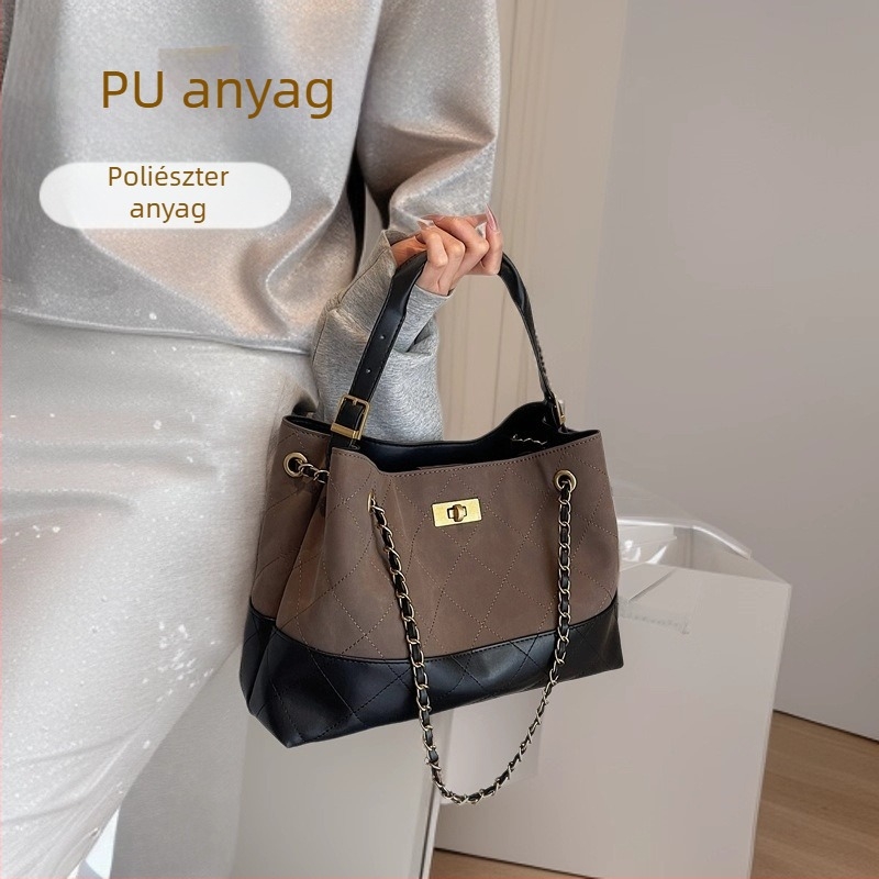 Tote táska – városi minimalist stílus, PU anyag, zárócsat, cipzáros zseb, poliészter-pamut bélés, egypántos