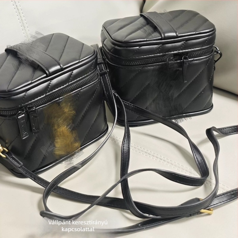 DIY sminkes táska átalakítható, kézi tükrös, doboz alakú táska cipzáros zár, PU anyag, belső telefonzseb