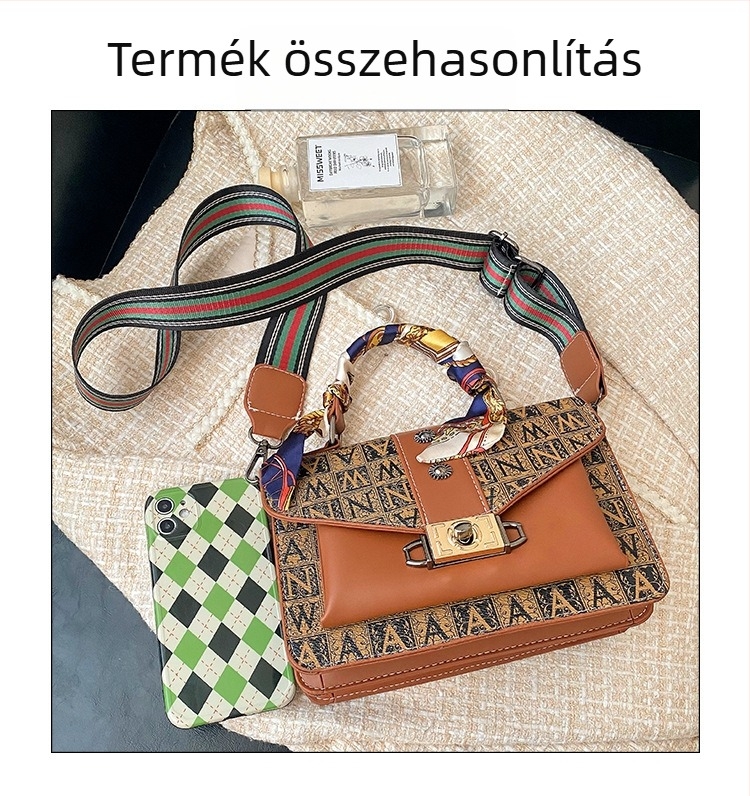 Női PU Crossbody táska, horizontális négyszögletes forma, zárás fedett, belső telefon zseb, egyetlen vállpánt