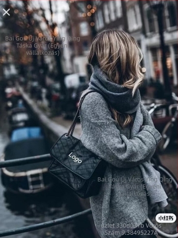 PU bőr crossbody táska, romb mintázat, láncos vállpánt, felső kupakos záródású, belső zsebek: cipzár, telefon és ID zseb