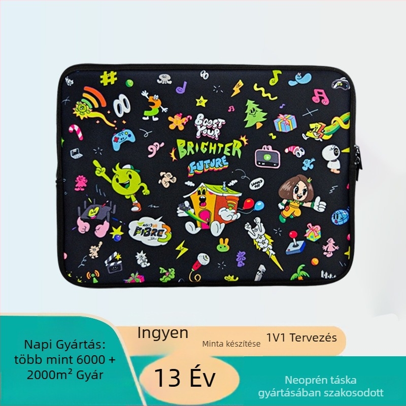 Laptop tok ütésálló diving anyagból, poliészter bélés, városi minimalist stílus, mintázat figurával, kompatibilis laptophoz és tablethez
