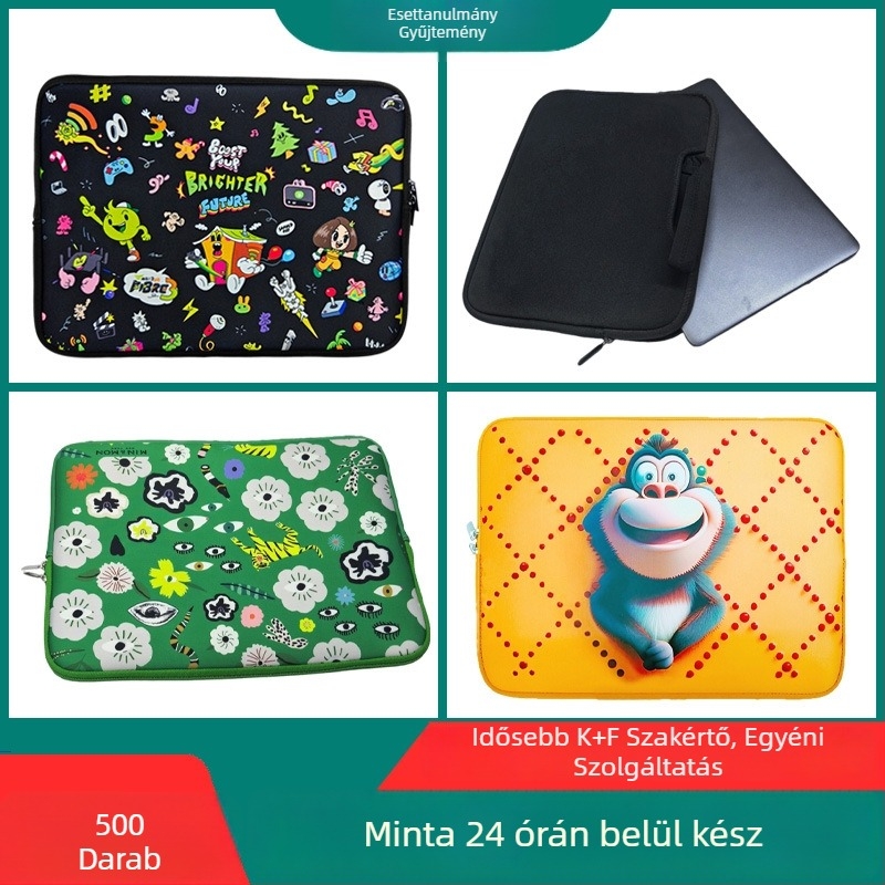 Laptop tok ütésálló diving anyagból, poliészter bélés, városi minimalist stílus, mintázat figurával, kompatibilis laptophoz és tablethez