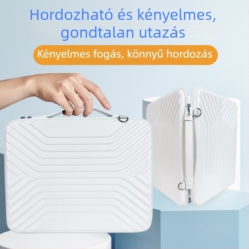 EVA anyagú merevhéjú laptop tok, vízálló és kopásálló, cipzáras záródás, teleszkópos fogantyú, belső kártyatartó rekeszek
