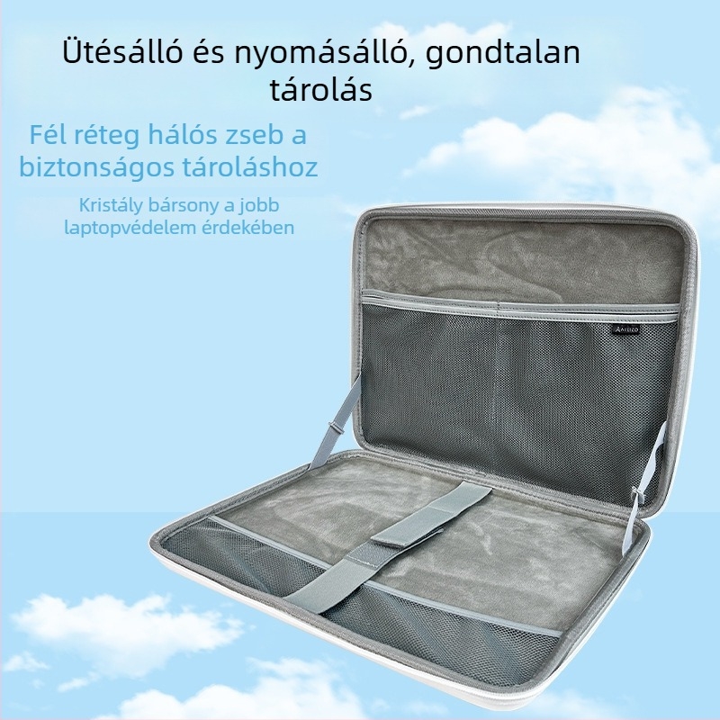 EVA anyagú merevhéjú laptop tok, vízálló és kopásálló, cipzáras záródás, teleszkópos fogantyú, belső kártyatartó rekeszek