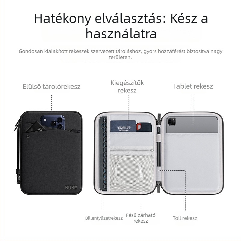 Táblagép védőtok – vízálló, lélegző, többfunkciós; Oxford anyag, cipzár, puha fogantyú, clutch-stílus, városi minimalizmus