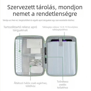 PU tablet táska ütésálló védelemmel, elülső ferde zsebbel, tolltartóval, kézben hordozható, iPad-kompatibilis