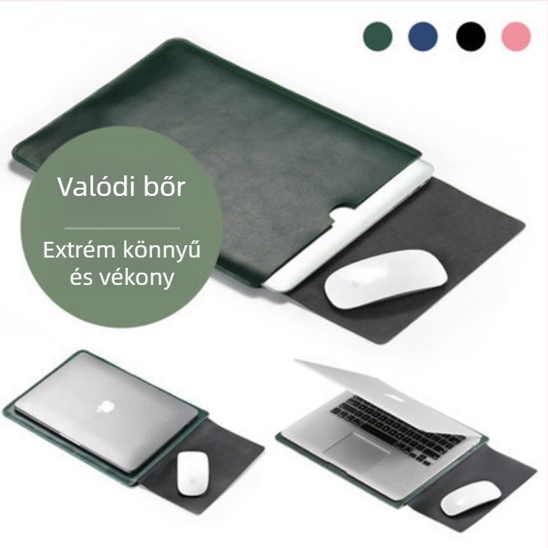 Valódi marhabőr laptop tok fedeles nyitással, belső számítógépes zseb, vízálló, modell 9407