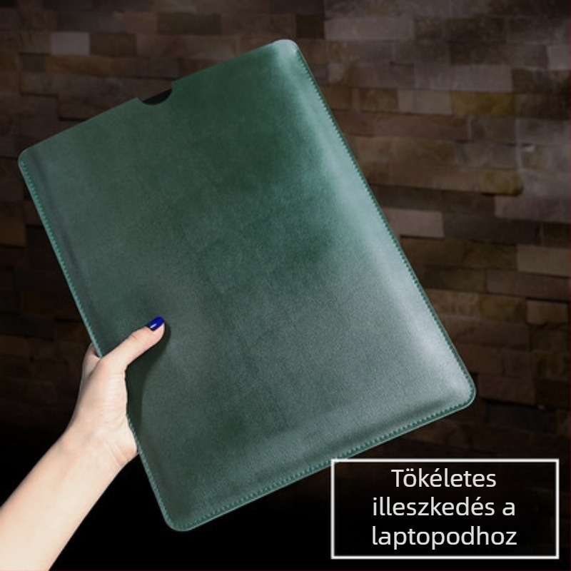 Valódi marhabőr laptop tok fedeles nyitással, belső számítógépes zseb, vízálló, modell 9407