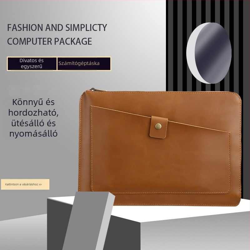 Valódi bőr laptop belső táska – tehénbőr, cipzáras zárás, belső zsebek számítógéphez és dokumentumokhoz, retro clutch, modell s104