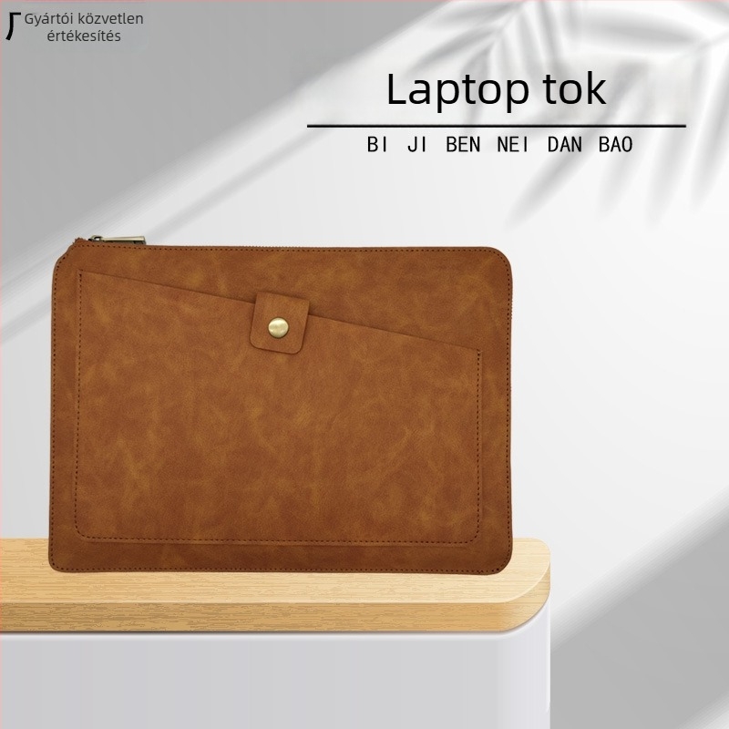 Valódi bőr laptop belső táska – tehénbőr, cipzáras zárás, belső zsebek számítógéphez és dokumentumokhoz, retro clutch, modell s104