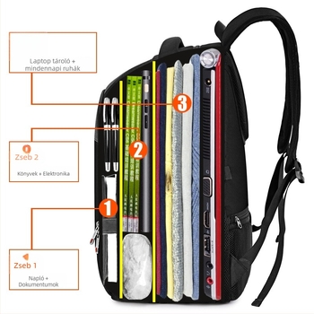 Hátizsák laptophoz, Oxford anyag, vízálló, tartós, dupla vállpánt
