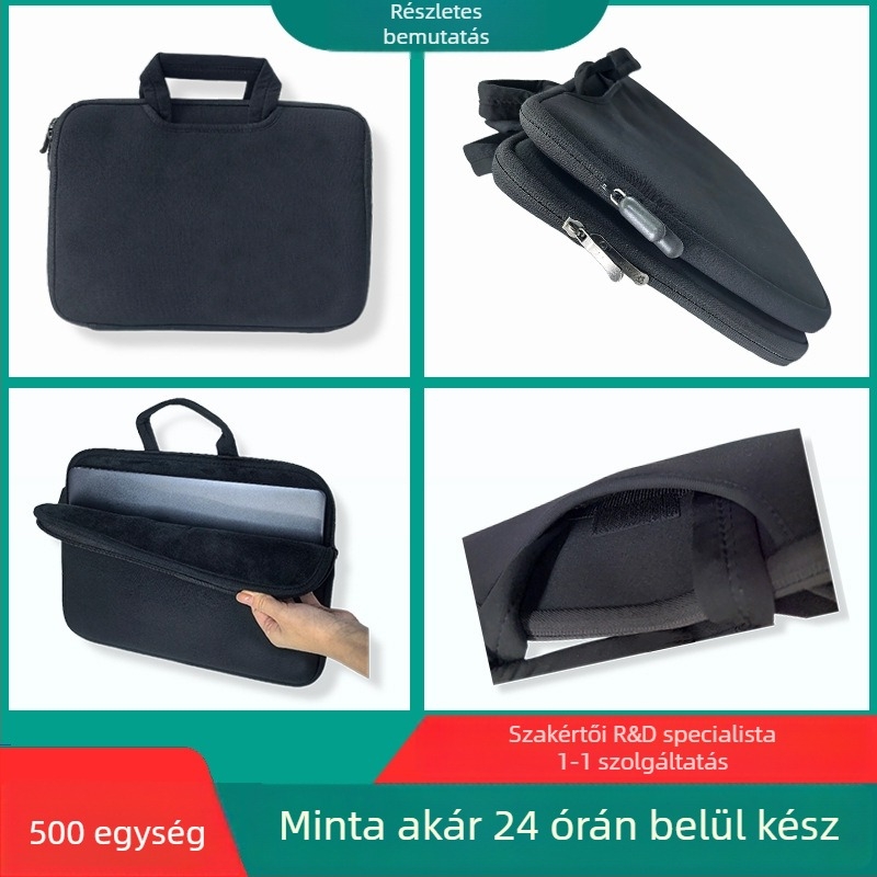14–16 hüvelykes neopren laptoptok, ütésálló párnázással és cipzárral, tároló zseb iPadhez és tablethez