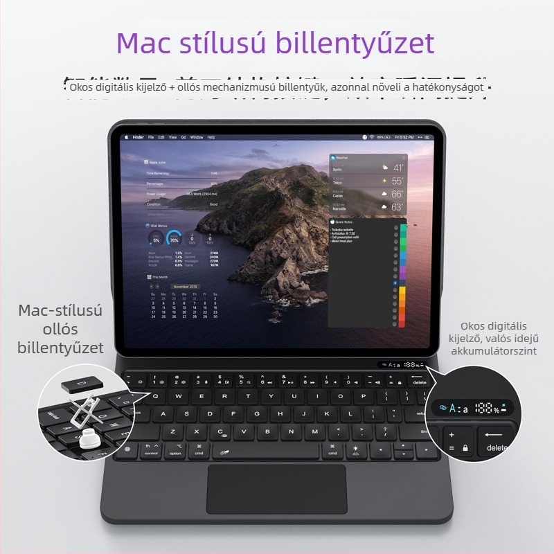 Bluetooth‑os háttérvilágítású billentyűzet mágneses lebegéssel iPad Air 4/5/6‑hoz – többérintés