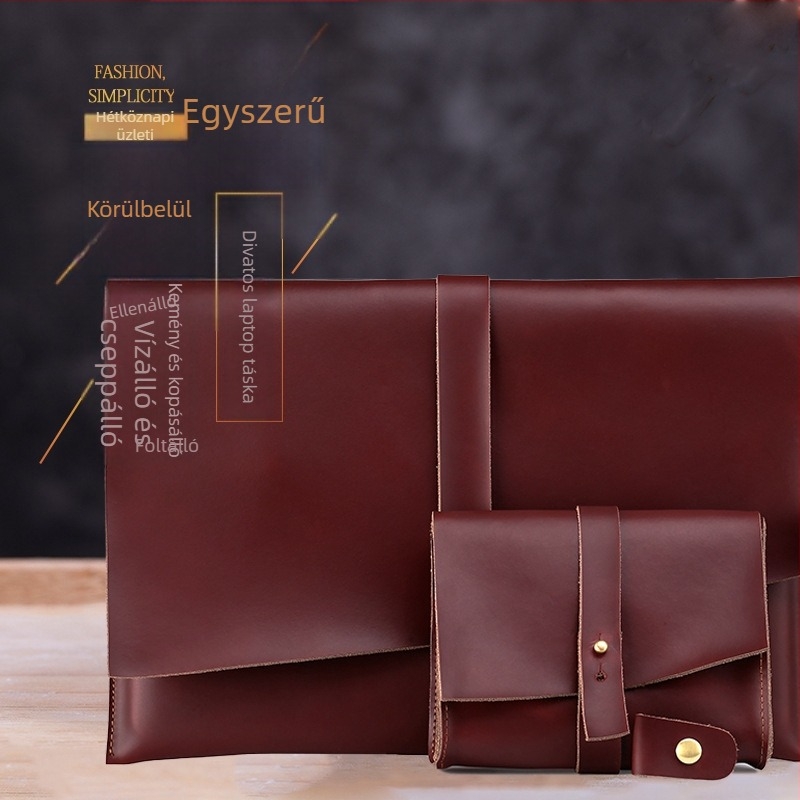 Gledoya S005 Valódi bőr laptop táska belső bélésével, vízálló és kopásálló, uniszex, kompatibilis notebook/tablet