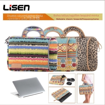 LISEN vászon laptop táska – cipzár, belső számítógép-zseb, bélés (LS-108) (anyag: vászon; nyitás: cipzár; bélés: poliészter-pamut; zseb: számítógép)