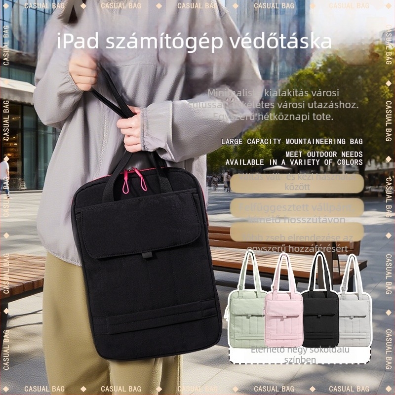 Laptop táska, nylon külső, egyszínű mintázat, poliészter bélés, városi egyszerű stílus, téli 2025 kiadás