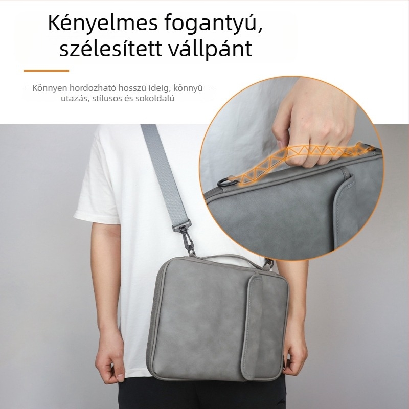PU anyagú, nagy kapacitású tablet-táska, keresztpánttal és kézi fogantyúval, ütésálló és vízálló, hordozható