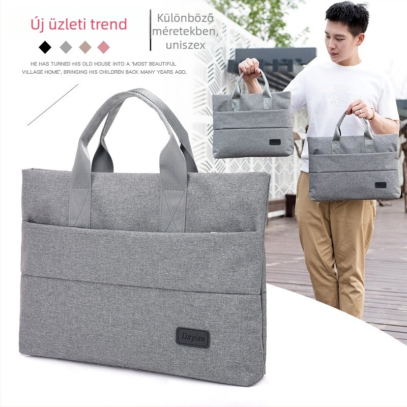 Canvas laptop táska cipzárral, puha bélés, belső zsebek (ID, telefon, cipzár), uniszex koreai stílusú táska, testreszabható logó