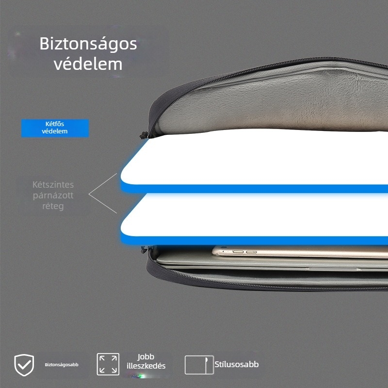 Vízálló ultrakönnyű laptop tok plüss belsővel és ütésvédelmi funkcióval — poliészter