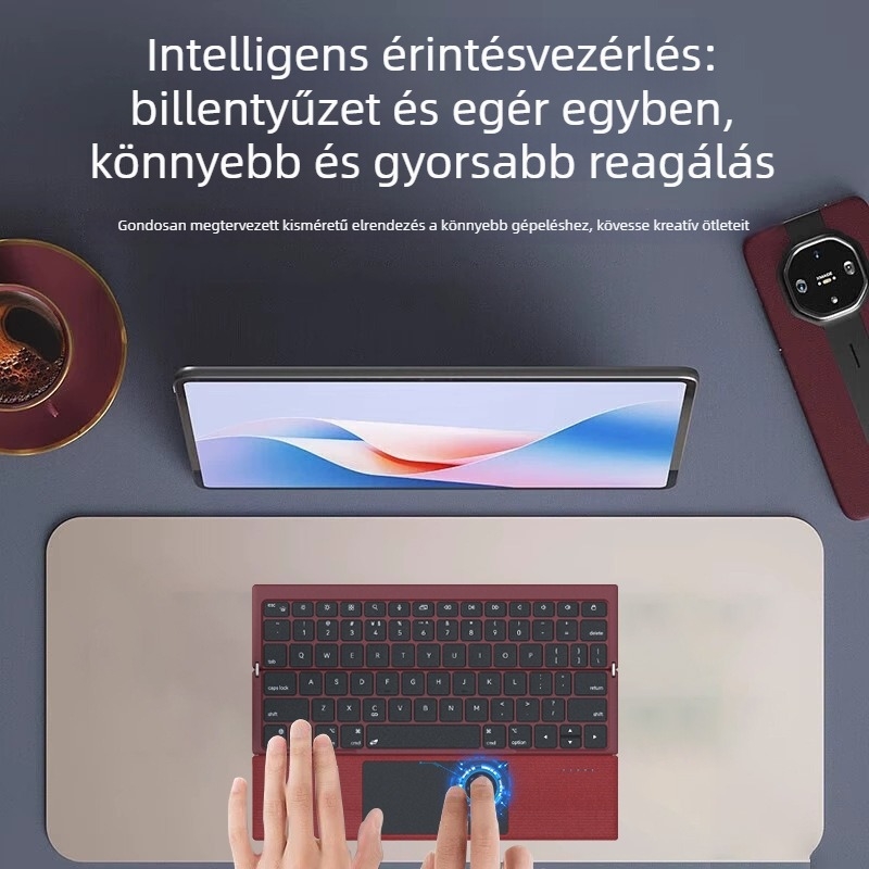 Vezeték nélküli Bluetooth billentyűzet érintőpad-dal, háromrészes összecsukható kivitel, modell Z01, ergonómikus, kompatibil okostelefonokkal, tabletekkel és laptopokkal