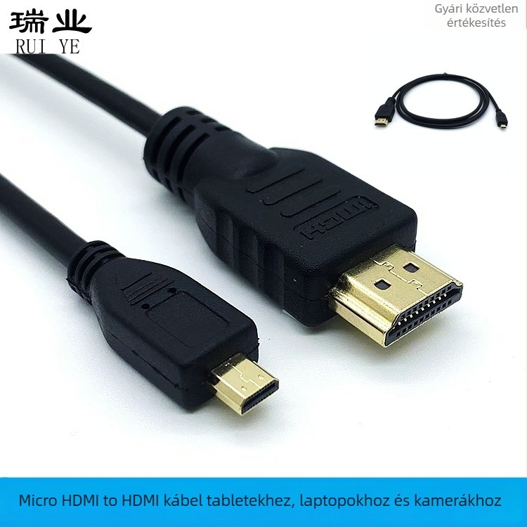 HDMI-kábel micro HDMI-tól HDMI-ig, réz vezetők aranyozott érintkezőkkel, hossz 0,8–5 m