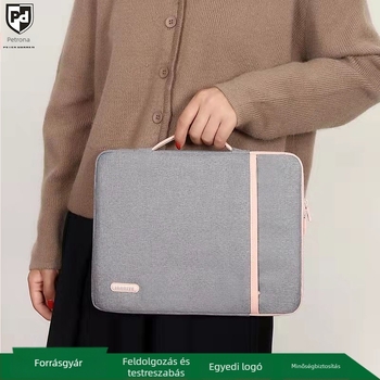Notebook védőtok puha fogantyúval, poliészter anyagból, cipzáras zárás, vízálló és kopásálló, ütésvédelmi védelem, belső sötét rácsos bélés, üzleti utazásokhoz.