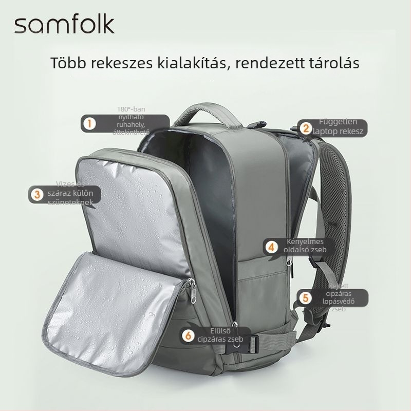 SAMFOLK utazó és üzleti hátizsák, nagy kapacitású, 15 hüvelykes laptophoz, textil (Márka: SAMFOLK; Laptop: 15 hüvelyk; Anyag: Textil; Nem: Férfi)