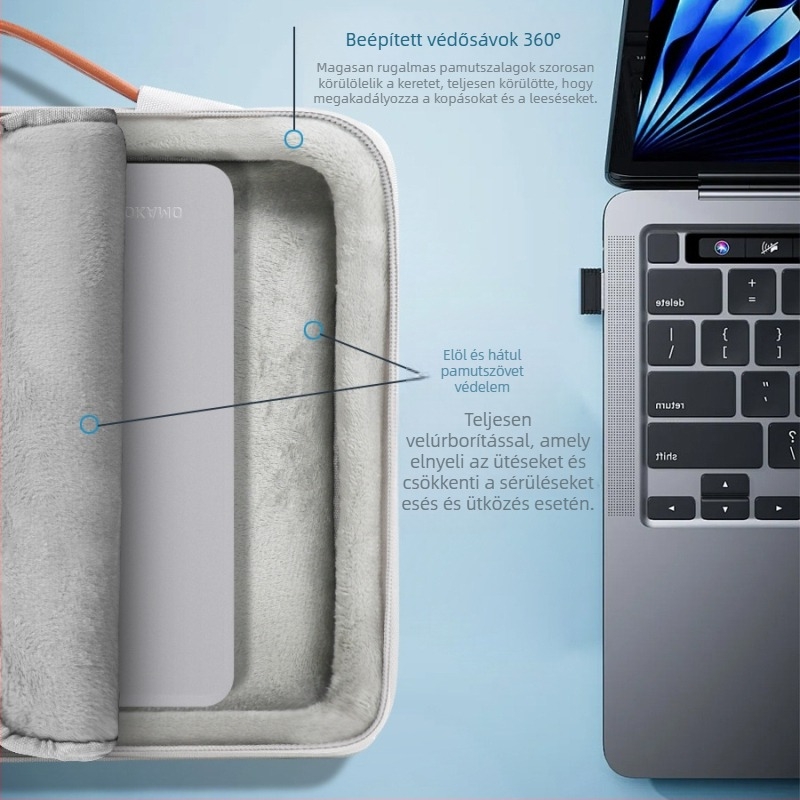 Laptop táska YKK cipzárral és ütés- és zuhanás elleni védelemmel; nejlon külső, vízálló, lélegző, kopásálló