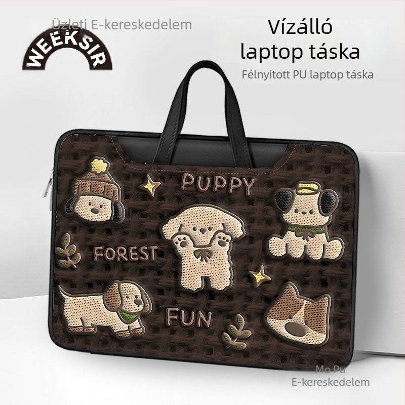 Aranyos karikatúra laptop táska PU bőrrel, 16 hüvelykes, esés elleni védelem