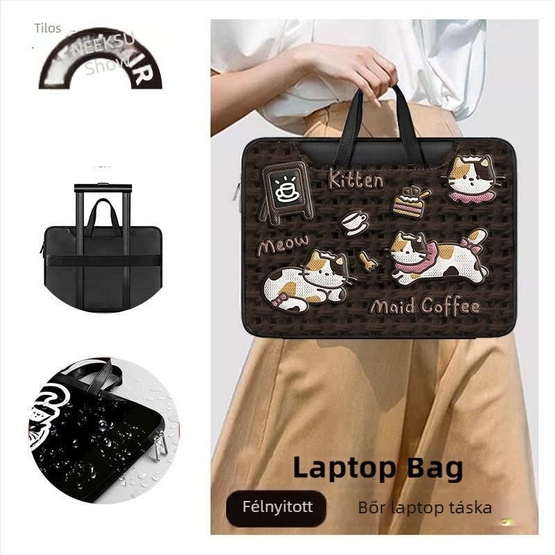 Aranyos karikatúra laptop táska PU bőrrel, 16 hüvelykes, esés elleni védelem