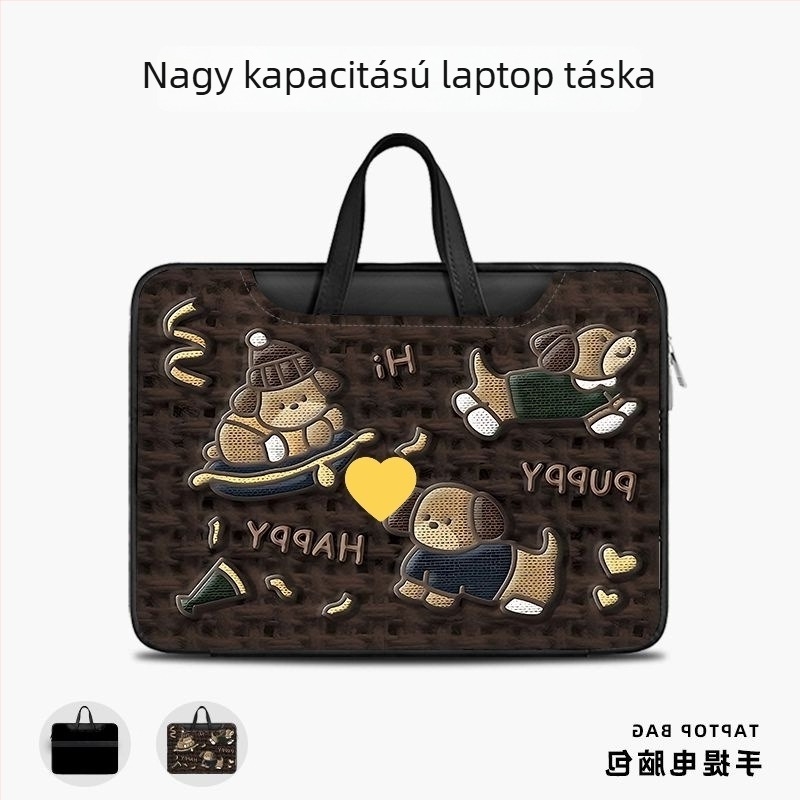 Aranyos karikatúra laptop táska PU bőrrel, 16 hüvelykes, esés elleni védelem