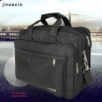 HY048 Nagy kapacitású irattáska 16 hüvelykes laptop zsebbel, Oxford szövet, cipzáras nyitás, lélegző és vízálló