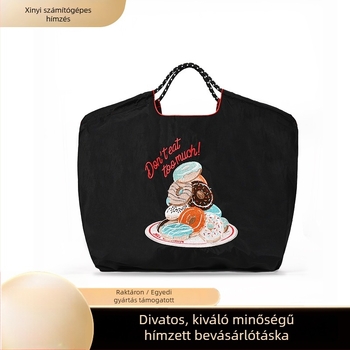 Donut hímzett nylon bevásárló tote, közepes méretű, utcai stílus