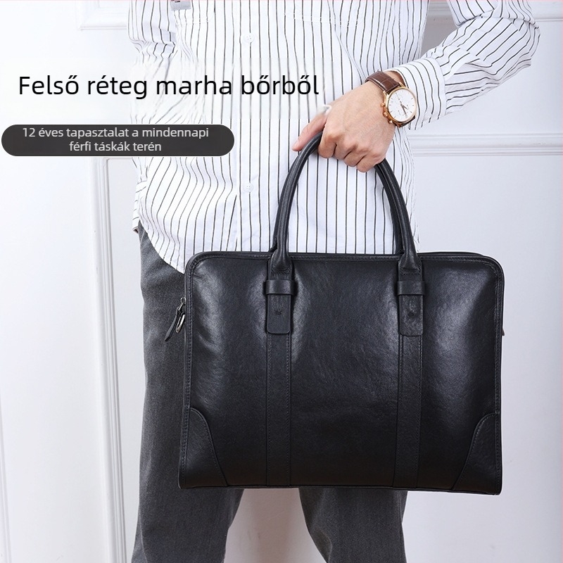 Cafen kelvri bőr laptop táska — felső réteg marhabőr, vízálló, ultrakönnyű, kopásálló, bővíthető