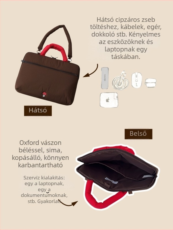 Gomba hímzéses laptop táska - rendkívül könnyű; geometriai minta; poliészter külső; poliészter bélés; friss és édes stílus