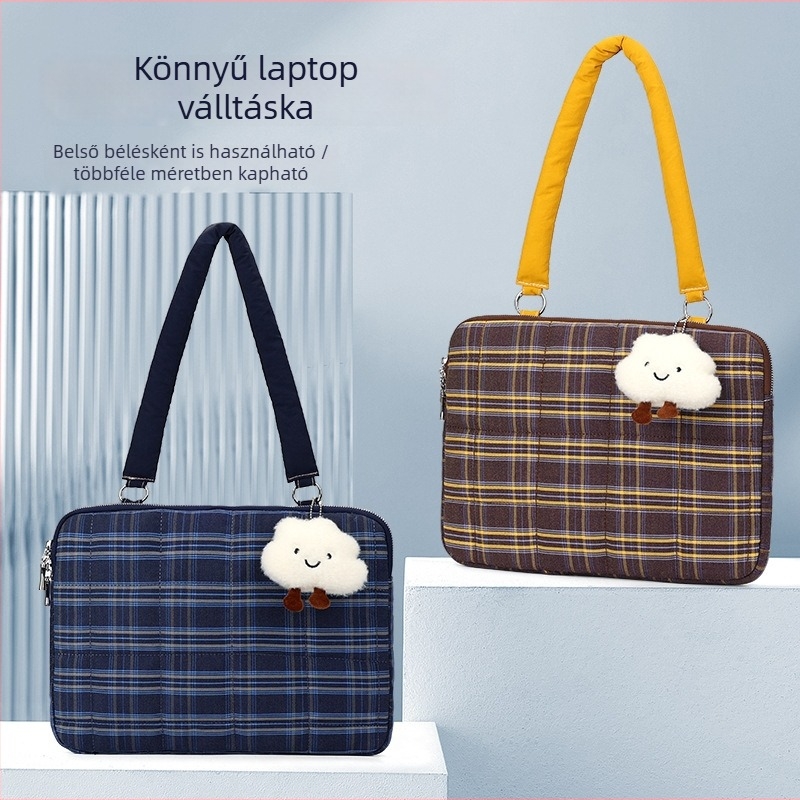 Válltáska laptophoz skót kockás mintával, retro stílus, belső rekesz 10/13/16 hüvelykes eszközökhöz