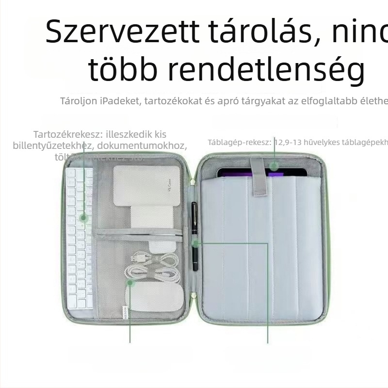 PU tabletáska diagonális elülső zsebbel, tollrekesszel, ütésálló védelemmel, 13 hüvelykes tabletához (iPad kompatibilis)