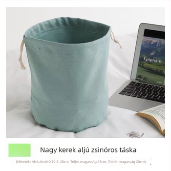 Vászonból készült цилиндрикus kozmetikai neszesszer zsinóros zárással, belső zsebbel és béléssel, por- és nedvességálló, logó