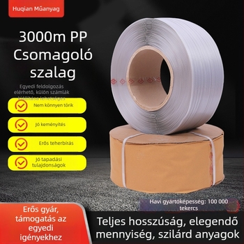 Kétoldalú PP csomagoló szalag gépi használatra, 0,6 mm vastagság, 20 kg szakítóerő, 10 kg tömeg