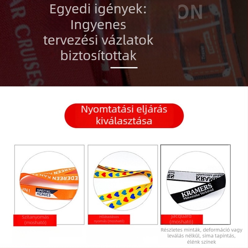15-38 mm fehér poliészter webbing hőtranszfer nyomtatással, egyedi nyakpánt, dekoratív szalag, poggyászhoz való rögzítő pánt, készleten