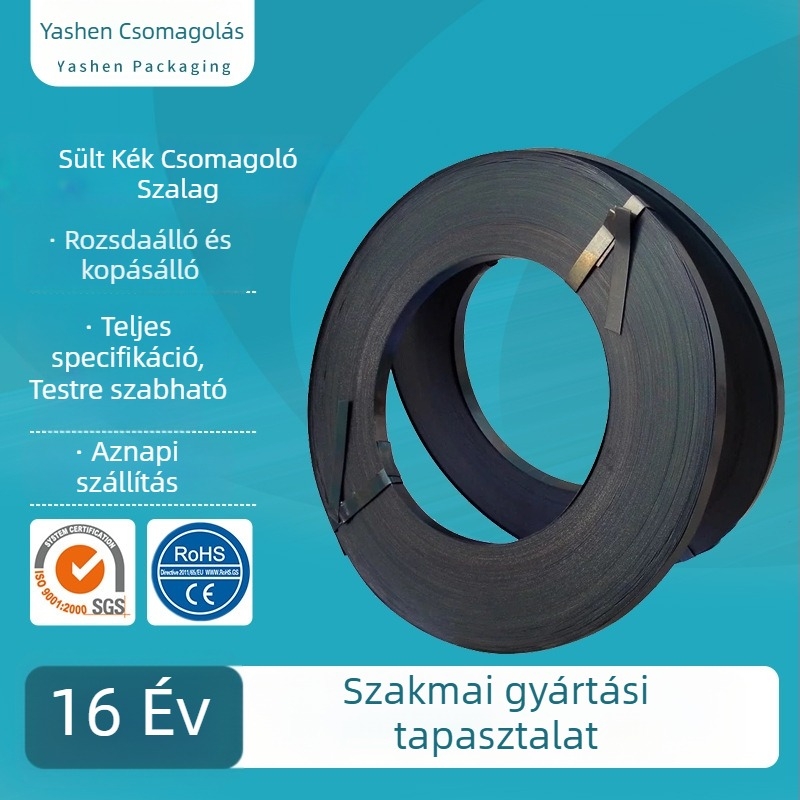 Csomagoláshoz használt acélcsík, galvanizált acélból, vastagság 0,5 mm, húzószilárdság 400 kg, henger külső átmérője 400 mm