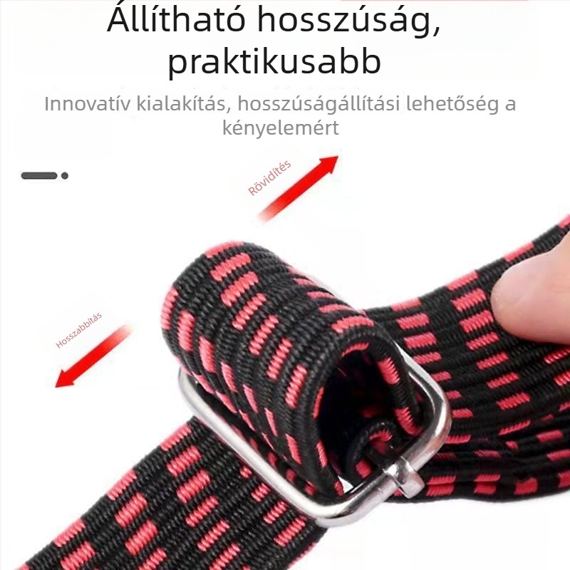 Motorkerékpár és rakomány rögzítő heveder – állítható hosszúság, szélesített és vastagodott, ultra rugalmas gumiszalag