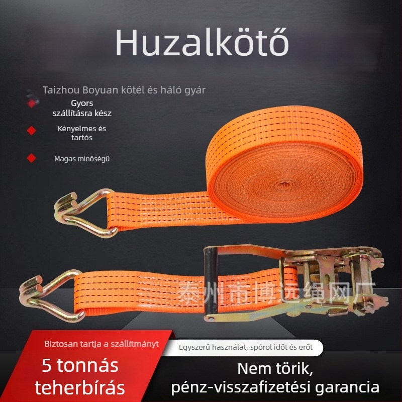 Erős poliészter heveder kettős kampóval, teher rögzítéséhez