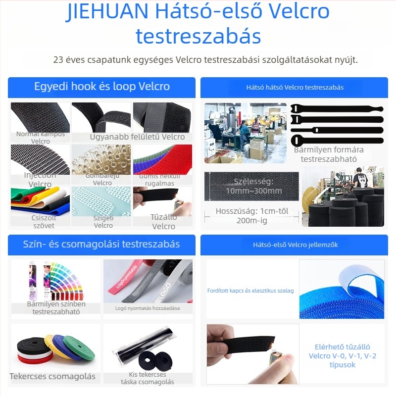 Nylon Velcro szállítószalag árukhoz, dupla oldalt Velcro zárás, ipari osztály, 10 000+ ciklus, tapadás >6 kg/cm²