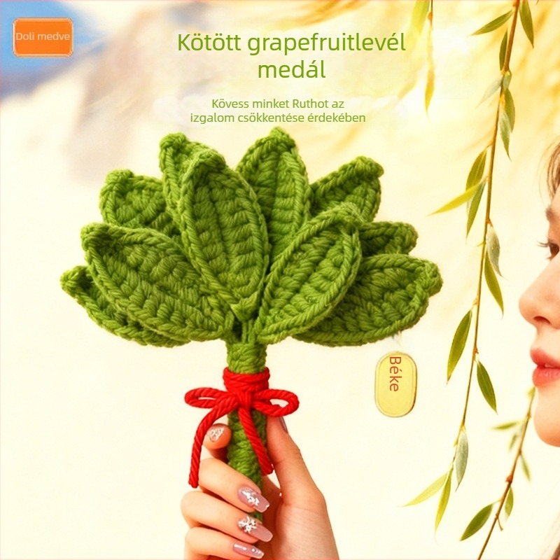 Kézzel szövött grapefruitlevél kulcstartó, gyapjú, pásztorális stílus